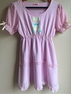 SWIMMER Japan RARE Pink Teddy Bear Ruffle Dress Kawaii Fairy Kei Lolita